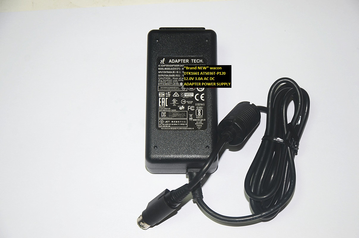 *Brand NEW* ATS036T-P120 wacon DTK1661 12.0V 3.0A AC DC ADAPTER POWER SUPPLY - Click Image to Close